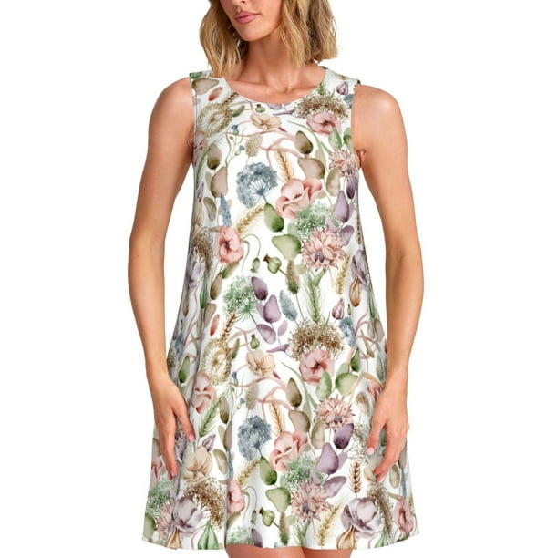 Balery Floral Vestidos de verano para mujer con estampado: vestido holgado sin mangas, vestido playero informal y cómodo para días calurosos.