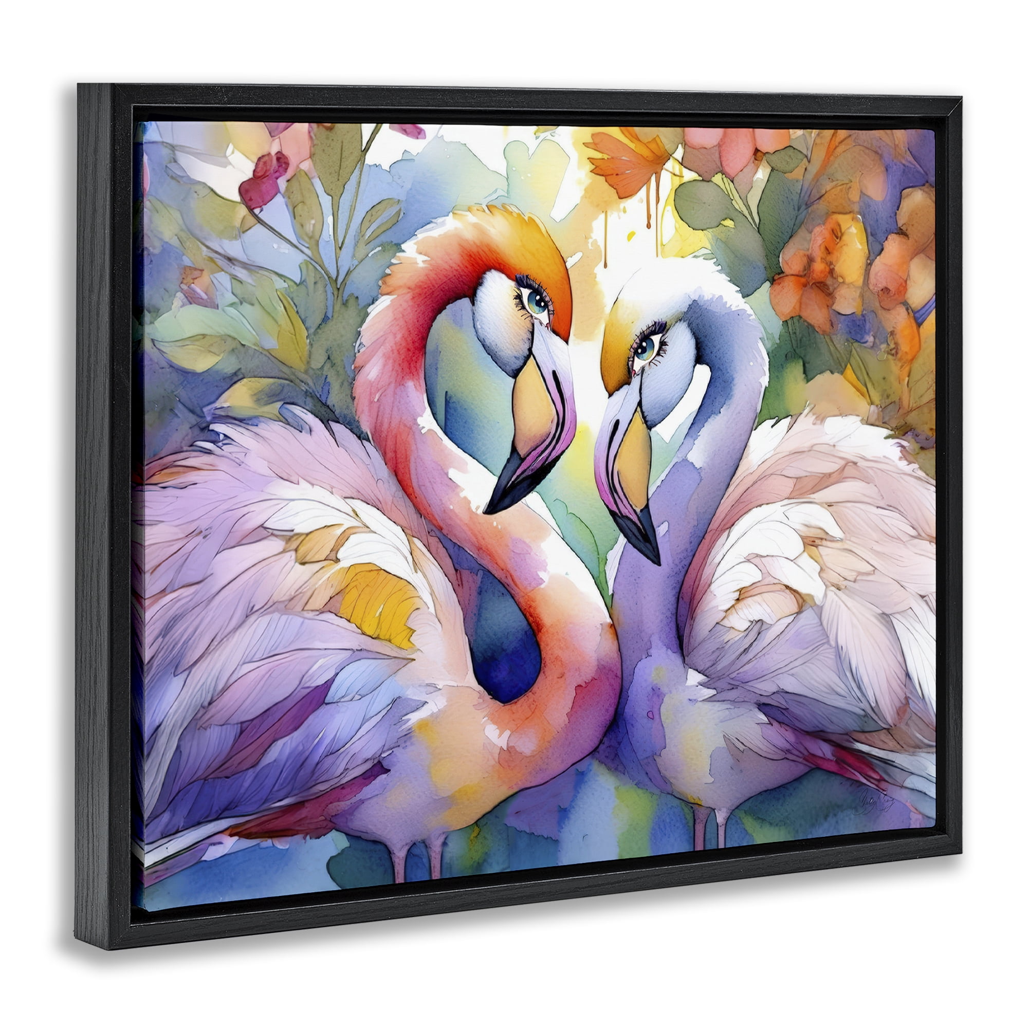 Stupell Industries Flamingo Love Pair Black Framed Floater Canvas Wall Art, design by Shelly Craig
