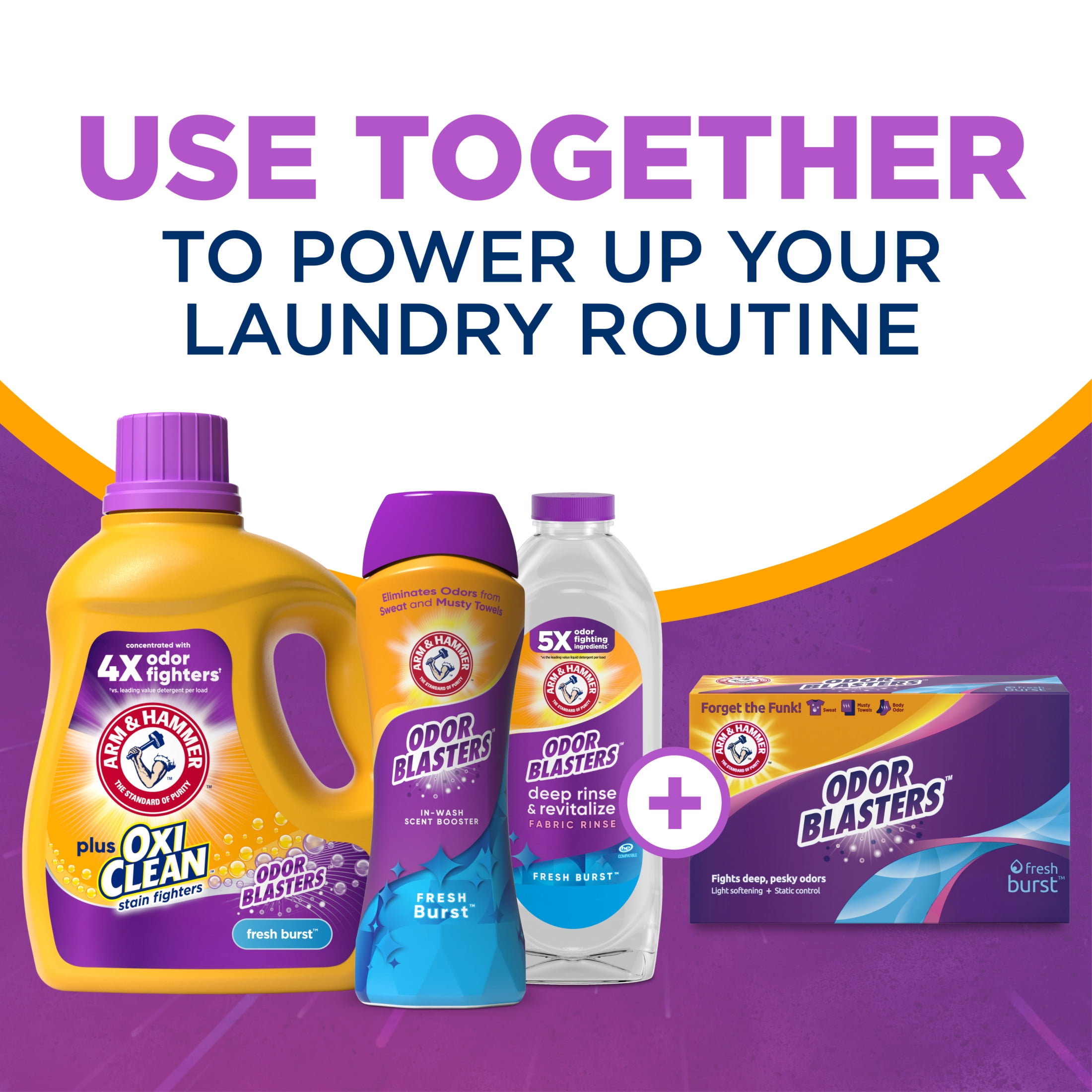 ARM & HAMMER Plus OxiClean with Odor Blasters Liquid Detergent, Fresh Burst, 96.2 fl oz, 74 Loads