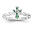thumbnail image 1 of Bague Croix Émeraude Créée Rhodium en Argent Sterling Stackable Expressions Taille 10, 1 of 3