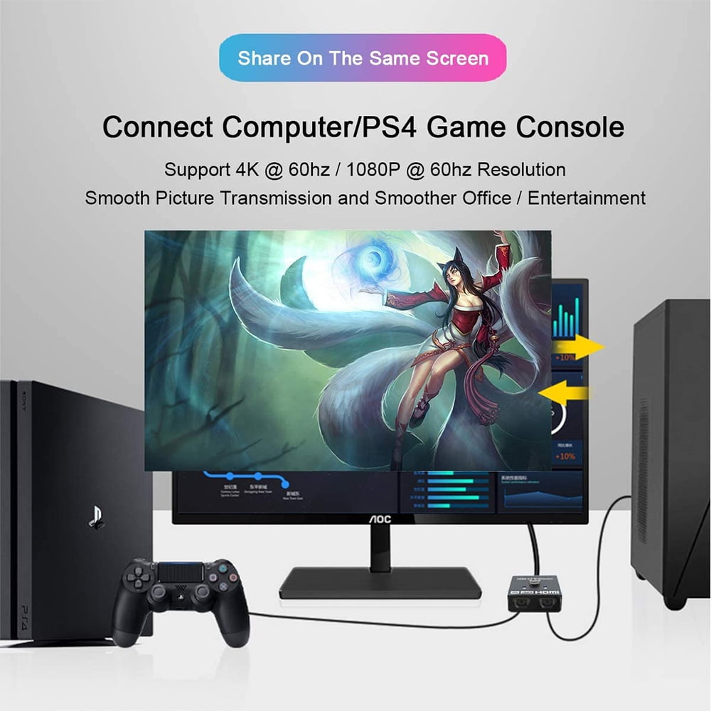 HDMI Switch 2 Input 1 Output 1 Input 2 Output 4K Splitter 2 Ports HDMI Bi Direction Switcher for PS5 PS4 Xbox Apple TV Sky Box Fire TV DVD Blue Ray Walmart