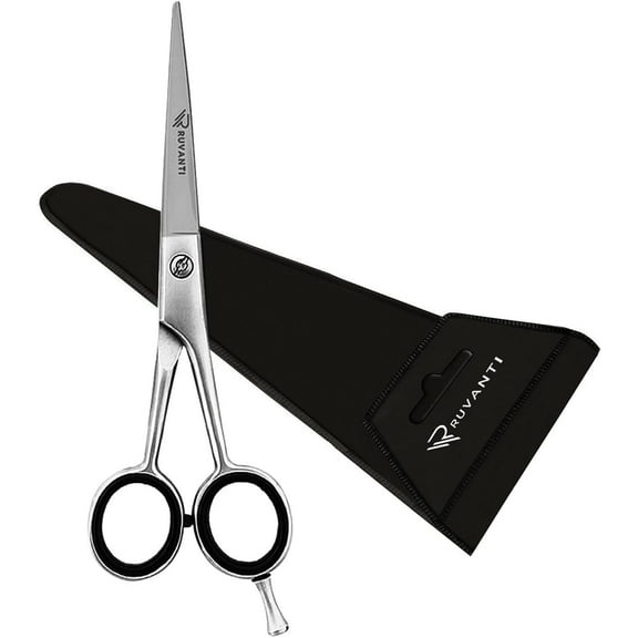 Ruvanti Professional Hair Cutting Scissors - Barber Shears for Beauty Salon Haircut and Home Use - Sharp Durable Razor Edge - Comfortable Grip Handles with Case