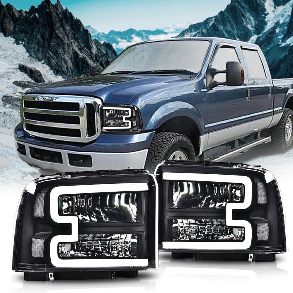 CROSSDESIGN LED DRL Headlights Assembly Headlamps Fit for Ford F250 F350 F450 F550 Super Duty 2005-2007