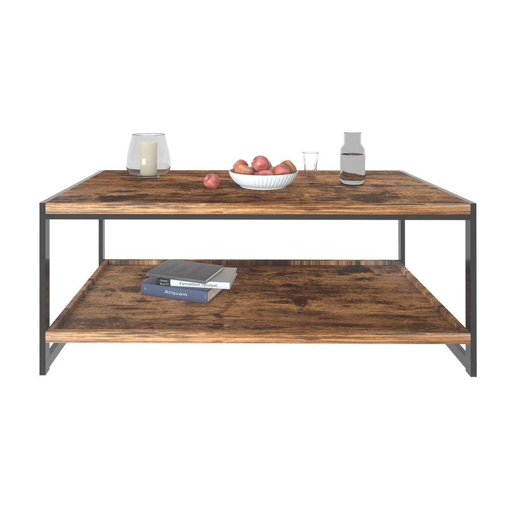 Kepooman Industrial Coffee Table for Living Room, Sturdy Wood and Metal Cocktail Table with Open Storage Shelf, Vintage Burnt Wood Grain Kepooman Industrial Coffee Table for Living Room, Sturdy Wood and Metal Cocktail Table with Open Storage Shelf, Vintage Burnt Wood Grain