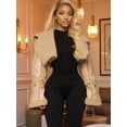thumbnail image 6 of Women'S Cropped PU Leather Jacket with Fur Lining and Shearing Moto Texture Khaki L, 6 of 8