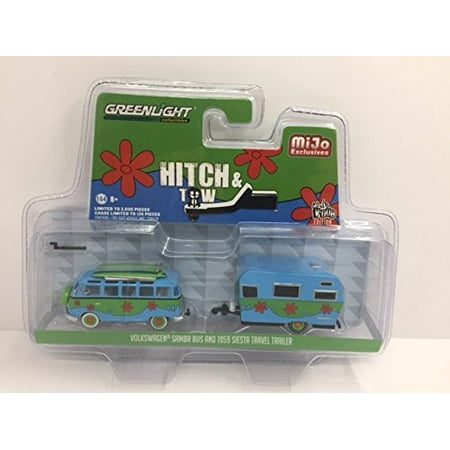 Volkswagen Samba Bus and 1959 Siesta Travel Trailer Hitch & Tow Series Limited Edition to 2898pcs 1/64 by Greenlight 51114
