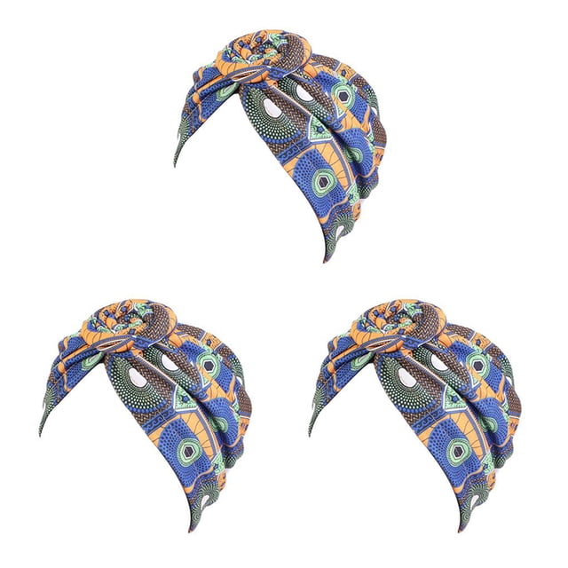 Sonducket Estilos bohemios Head Wraps para mujer Zafiro Azul naranja Pre-Atado Sleep Beanie Cap plisado