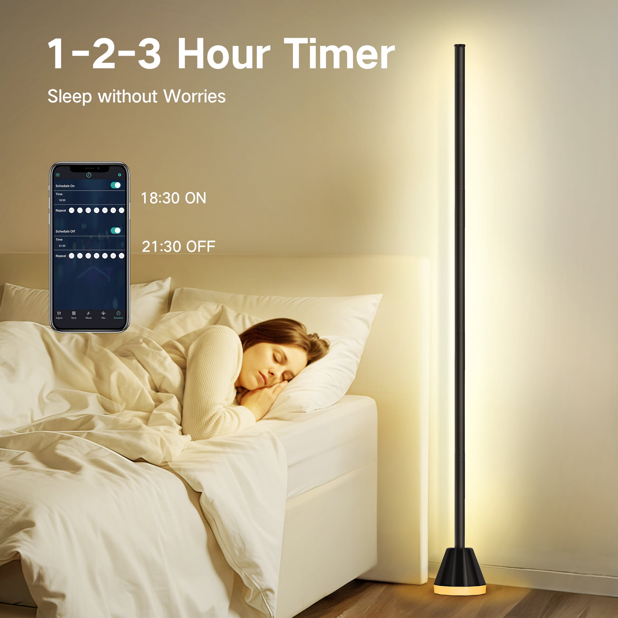 OUTON  2 Pack Smart RGB LED Corner Floor Lamp, Modern Standing Lamps with APP & Remote Control, 16 Million Colors 2000LM Bright Ambient Lighting, Music Sync for Living Room Bedroom