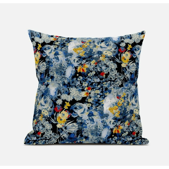 20" Blue Yellow Springtime Suede Throw Pillow