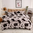 thumbnail image 2 of Plush Shaggy Fuzzy Duvet Cover Set Brown White Cow Print Soft Crystal Velvet Queen Bedding Set (1 Faux Fur Duvet Cover + 2 Faux Fur Pillowcases), 2 of 5