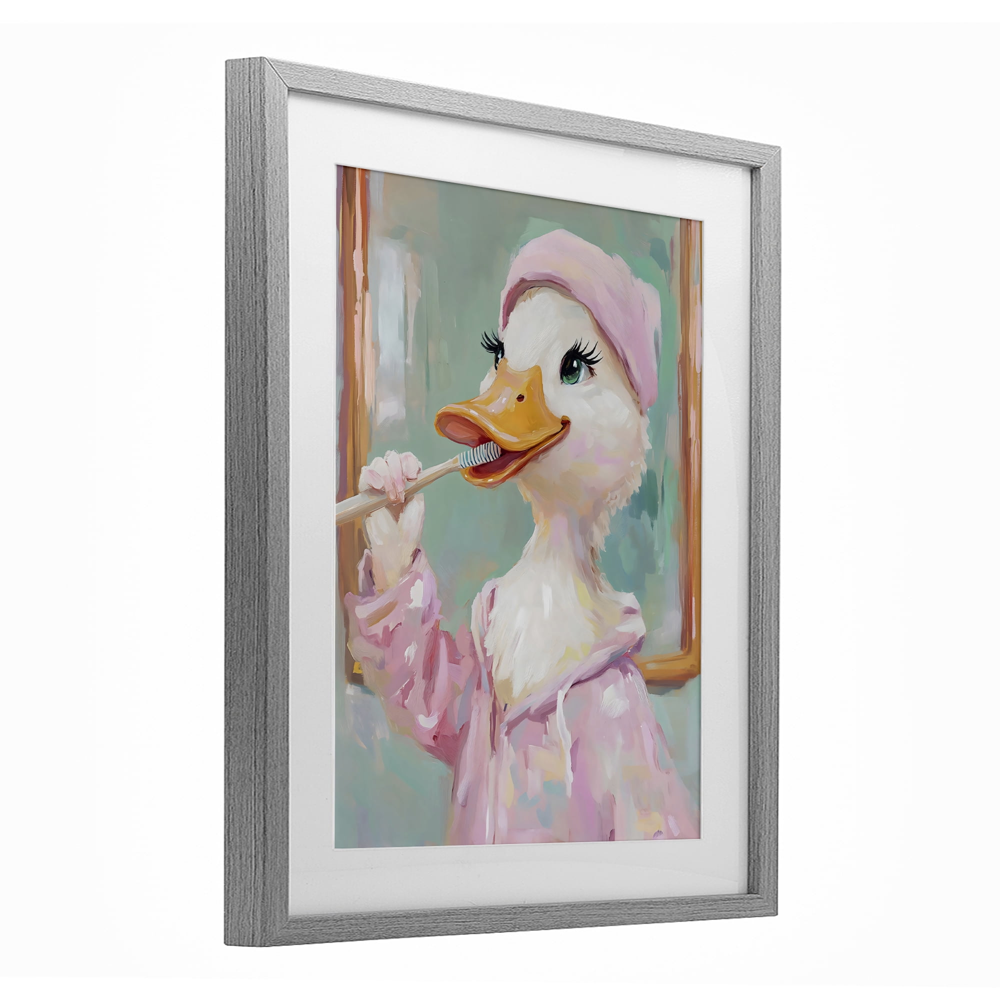 Stupell Industries Duck Brushing Teeth Gray Framed Print Under Glass, design by The Prints Vibe
