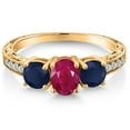 thumbnail image 3 of Gem Stone King 2.32 Ct Oval Red Ruby Blue Sapphire 18K Yellow Gold Plated Silver Ring (Size 5), 3 of 6