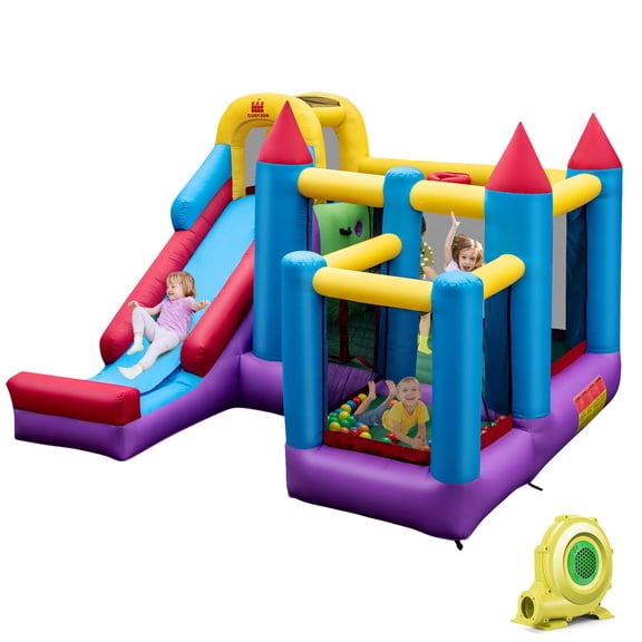 Gymax Inflatable Bounce House 5-in-1 Inflatable Bouncer Indoor&Outdoor w/ 735W Blower