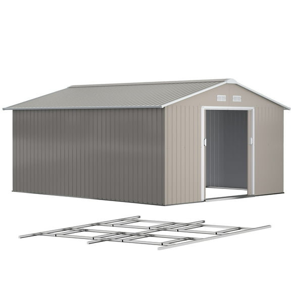 Outsunny 11' x 13' Garden Storage Shed w/ Steel Foundation Kit Light Grey