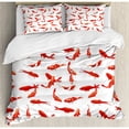 thumbnail image 3 of Ocean Animal Decor Twin Size Duvet Cover Set, Decorative Eastern Exotic Koi Fish Common Carp Calming Water Garden Graphic, Decorative 2 Piece Bedding Set with 1 Pillow Sham, Orange, by Ambesonne, 3 of 3