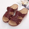 thumbnail image 2 of Sandalias de cuña para mujer, sandalias de plataforma sin cordones de verano, cómodas sandalias de cuero tipo mula para caminar., 2 of 4