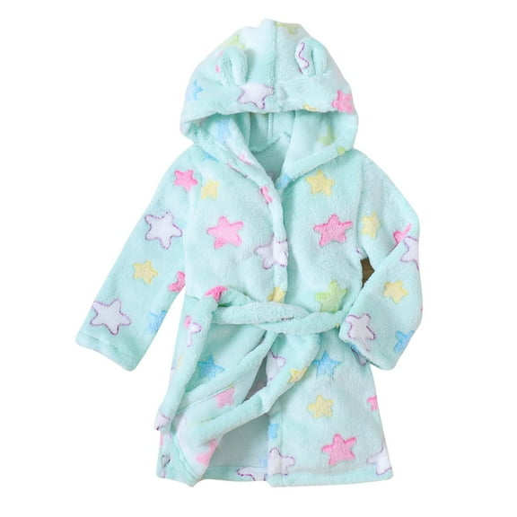 Gpaecead Toddler Baby Boys Girls Flannel Bathrobe Soft Robe Winter Night-Robe Leisure Wear Dressing Gown for Kids Light Blue 04