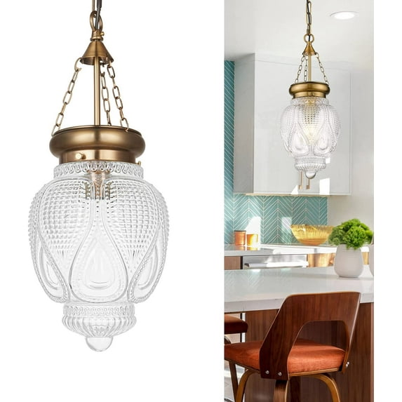 ZXNYH Modern Brass Glass Pendant Light for Kitchen Island, Vintage Kitchen Pendant Lights Fixture Over Sink