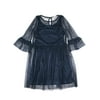 Foil Mesh Long Ruffle Sleeve Dress (Little Girls & Big Girls)