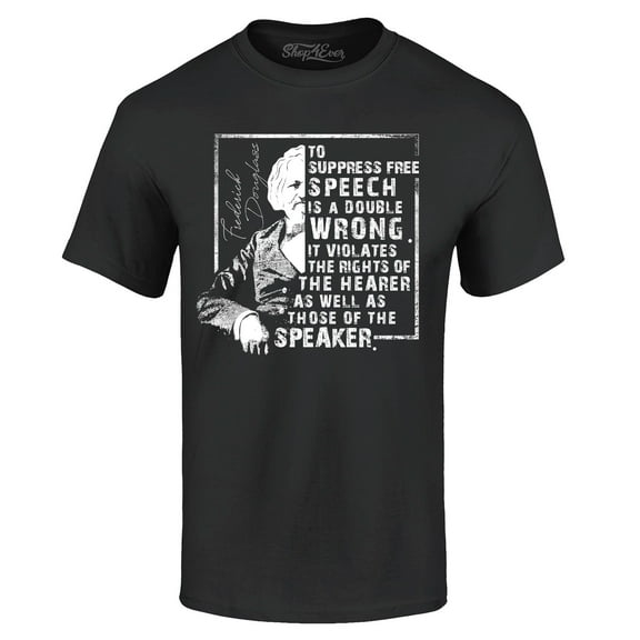 Shop4Ever Men's Free Speech Inspiring Quote Frederick Douglass Graphic T-shirt XXXX-Large Black
