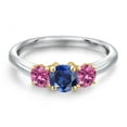 thumbnail image 3 of Gem Stone King 10K Two Tone Gold Blue Created Sapphire and Pink Moissanite Engagement Ring for Women | 1.06 Cttw | Round 5MM | Gemstone September Birthstone | Size 7, 3 of 6
