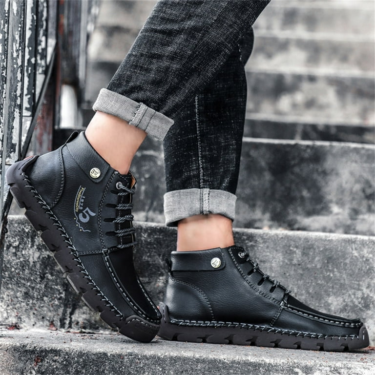 jsaierl Men's Casual Shoes High-top Leather Shoes Trendy Large Size Men's Boots, Breathable Driving Men's Shoes Trend