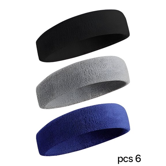 DESIGNICE 6pack Sweatbands Sports Headband for Men & Women - Moisture Wicking Athletic Cotton Terry Cloth Sweatband for Tennis, Basketball, Running, Gym, Working Out