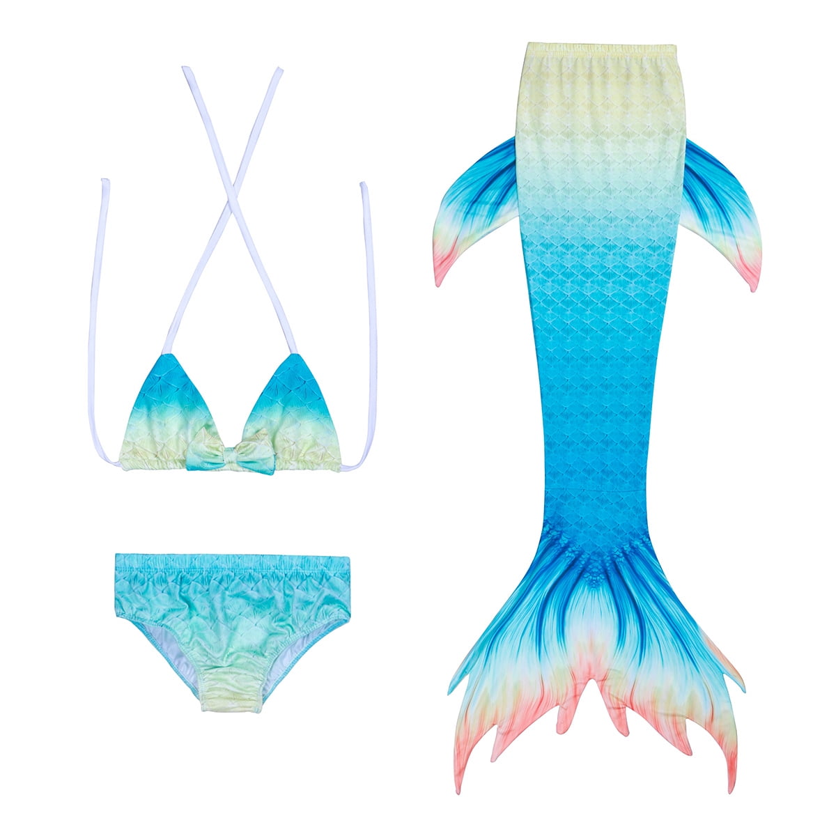 Top Quality Girls Mermaid Princess Ariel 3 piece Swimsuit Fancy Dress 3-8 years 