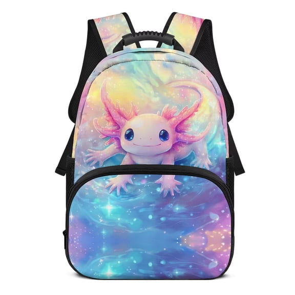 Aplkyhs Galaxy Axolotl School Backpack for Students 6-18 Ergonomic Padded Adjustable Straps Large Capacity Water Resistant Book Bags for Kids Elementary Middle High School Daily Use