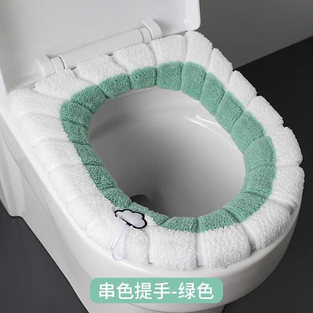 Cojín de asiento de inodoro Universal, cubierta de inodoro gruesa de felpa en forma de O con mango, accesorios de baño nórdicos