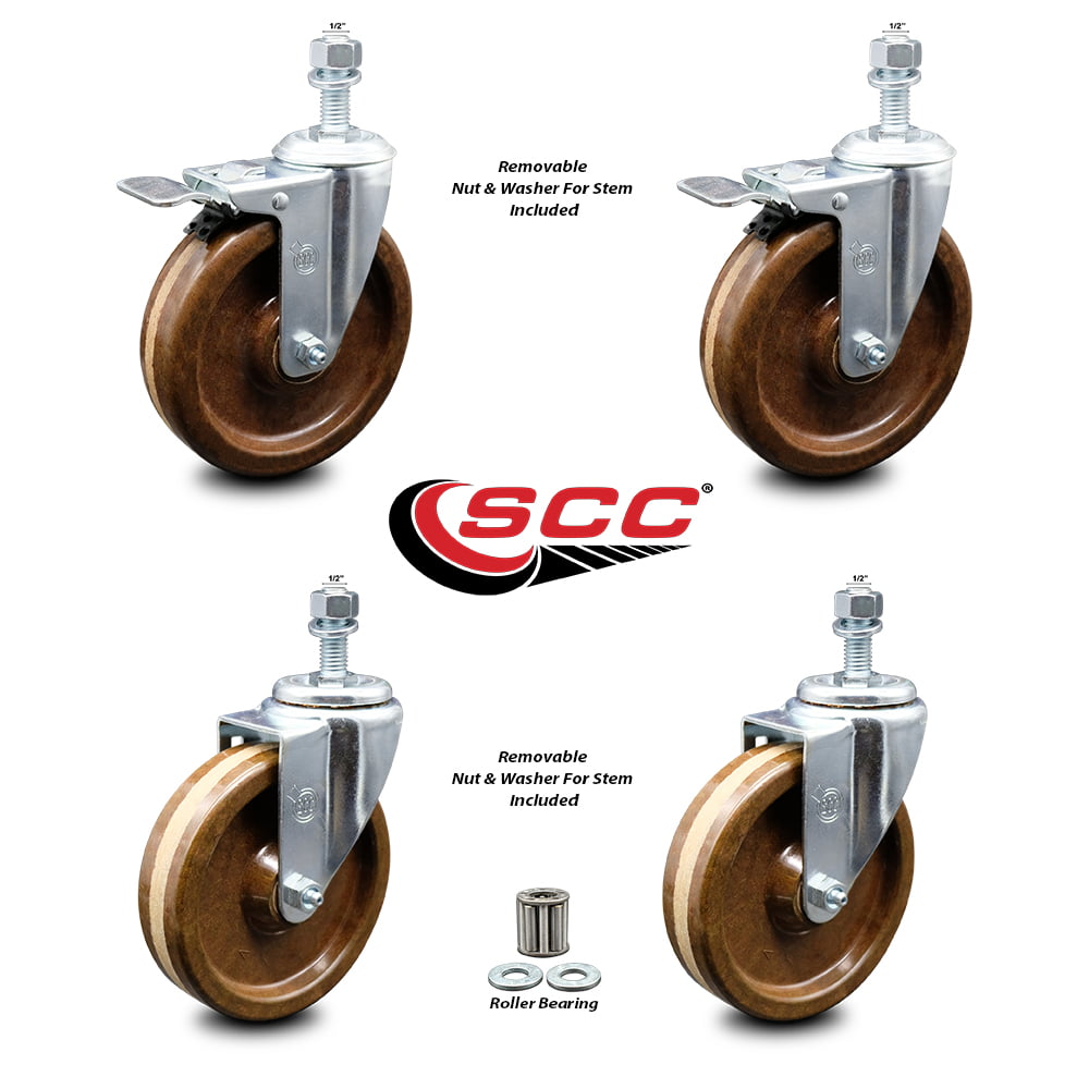 4 Pack 2" Caster Wheel with 5/16" Threaded Stem 2 Casters with Brake Lock 