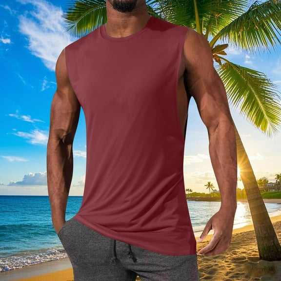 S-4X Plus Size Mens Cotton Tank Tops Big & Tall Sleeveless Crewneck Undershirts Shirts Casual Solid Color Pullover Breathable Athletic Workout Vests