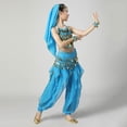 thumbnail image 5 of Sky Blue Kids Middle Eastern Belly Dance Costume - 100% Polyester 5-13 Years with Coin Accents & Flowy Harem Pants, Complete Girl’s Performance Outfit,Size 5-7 T, 5 of 7