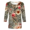 thumbnail image 4 of CYMMPU Tunic Tops 3/4 Sleeve Flower Printed Fall Fashion Shirts Spring Tops Round Neck Loose Fit Blouses for Women Dressy Casual Lightweight Basic T-Shirts Multicolor M, 4 of 5