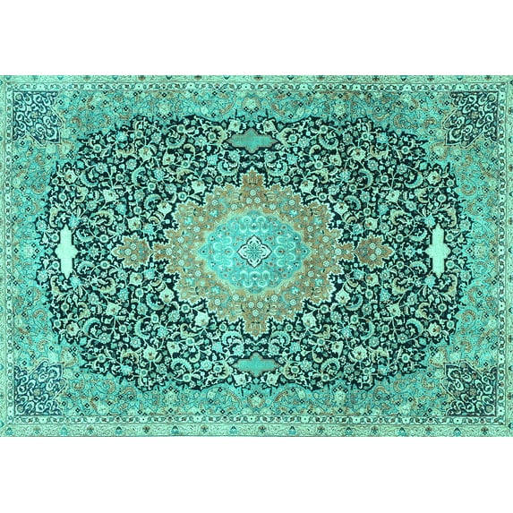 Ahgly Company Indoor Rectangle Medallion Turquoise Blue Traditional Area Rugs, 4' x 6'