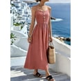 thumbnail image 4 of Women's Spaghetti Strap Button Front Midi Dress Casual Summer Sundress Red S, 4 of 8