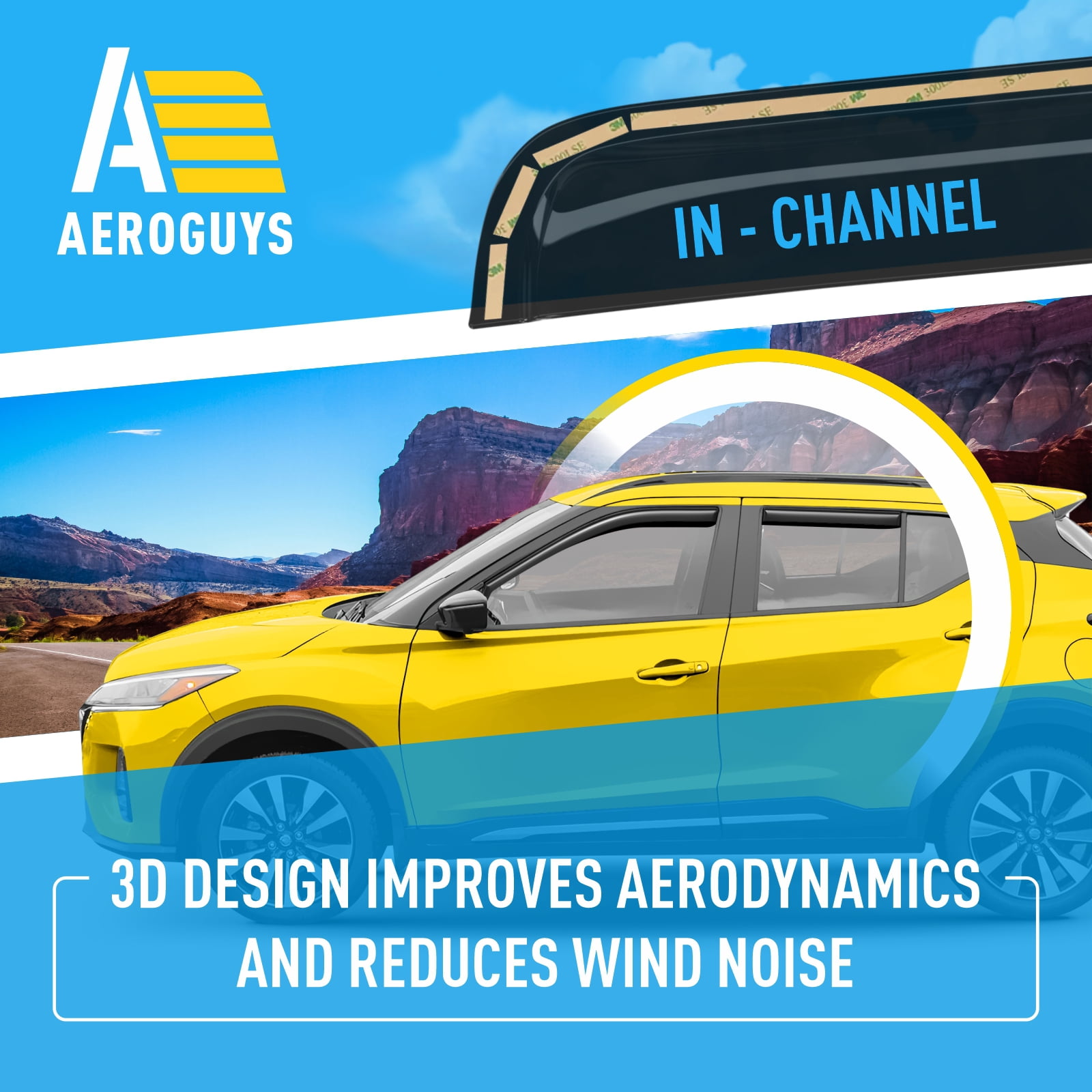 AEROGUYS In-Channel Window Deflectors Extra Durable Window Visors Rain Guards Compatible with Nissan Kicks 2018-2024, Wind Vent Visors - 4pcs. AG0527
