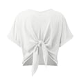 thumbnail image 2 of Ladies Summer Solid Color Versatile Round Neck Back Bow Loose Bat Short Sleeve T Shirt Women Shirts Short Sleeve Womens Loose Tops Casual Running Top Women Womens Athletic Clothes Woman Lose Shirt, 2 of 6