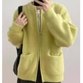 thumbnail image 4 of Solid Color Loose Knit Cardigan for Women with Dual Zippers and Pockets, 4 of 7
