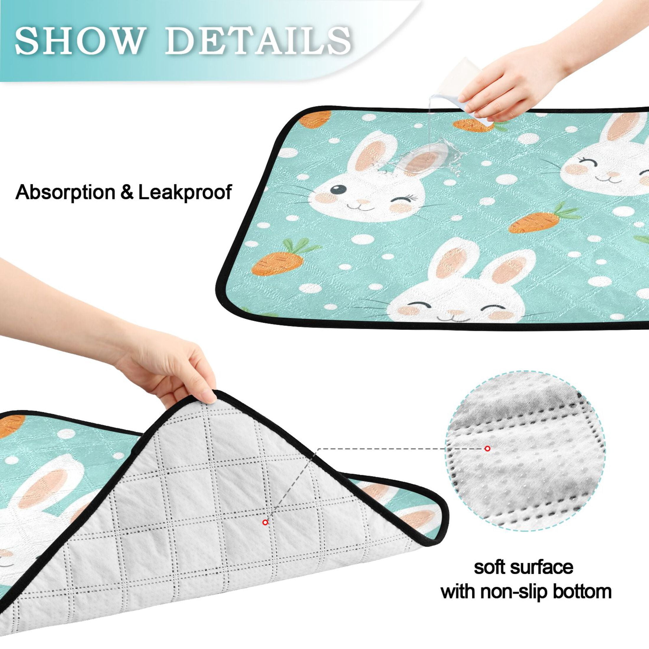 Qxltty Cute Cartoon Rabbit and Carrot Pattern Cat litter Pads Pet Set of 3 Diaper Mats Center Anti-leakage Layer Absorbent Soft and Comfortable