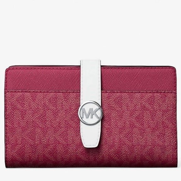 Michael Kors Greenwich Medium Signature Bifold Wallet Dark Raspberry $258