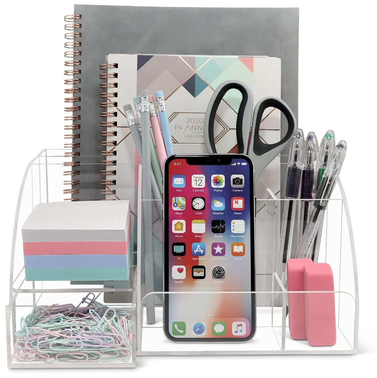 Clear Desk Oganizer  9 Compartments Office Supplies And Accessories Organizer Home Decor Desktop (clear)