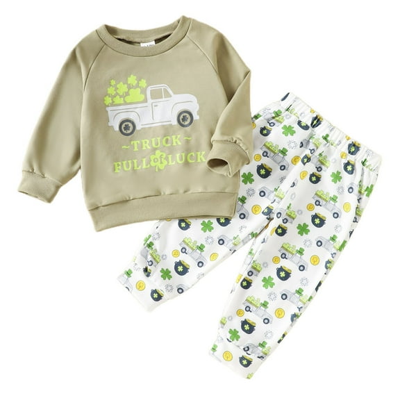 Gerichy Toddler Baby Boy Clothes Fall Winter Outfit, Toddler Baby Boy Girl St. Patrick's Day Outfit Four Leaf Embroidery Long Sleeve Sweatshirt Top And Pants Set