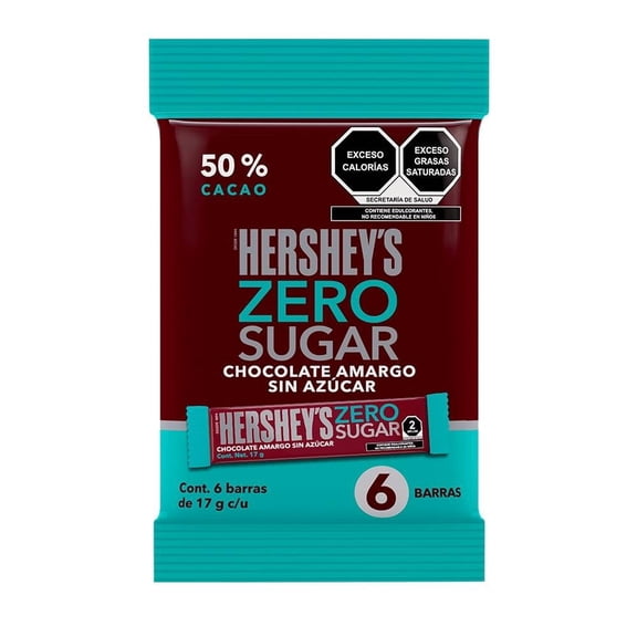 Chocolate amargo Hershey's Zero Sugar 6 barras de 17 g c/u
