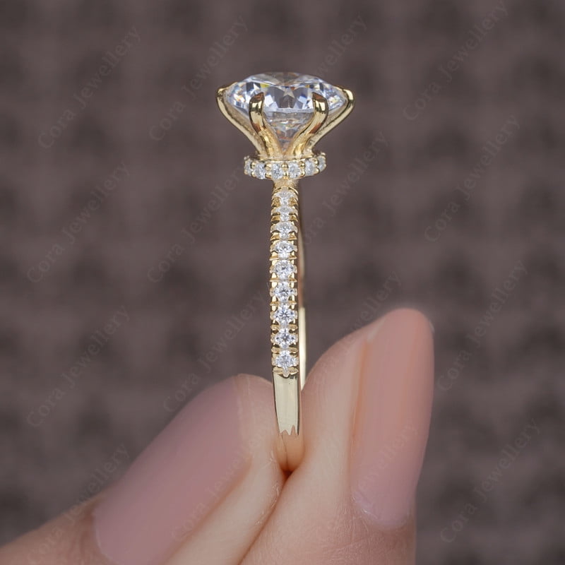 Cora Jewellery 2.0CT Round Moissanite Engagement Ring for Women, 10K Yellow Gold, 9 US