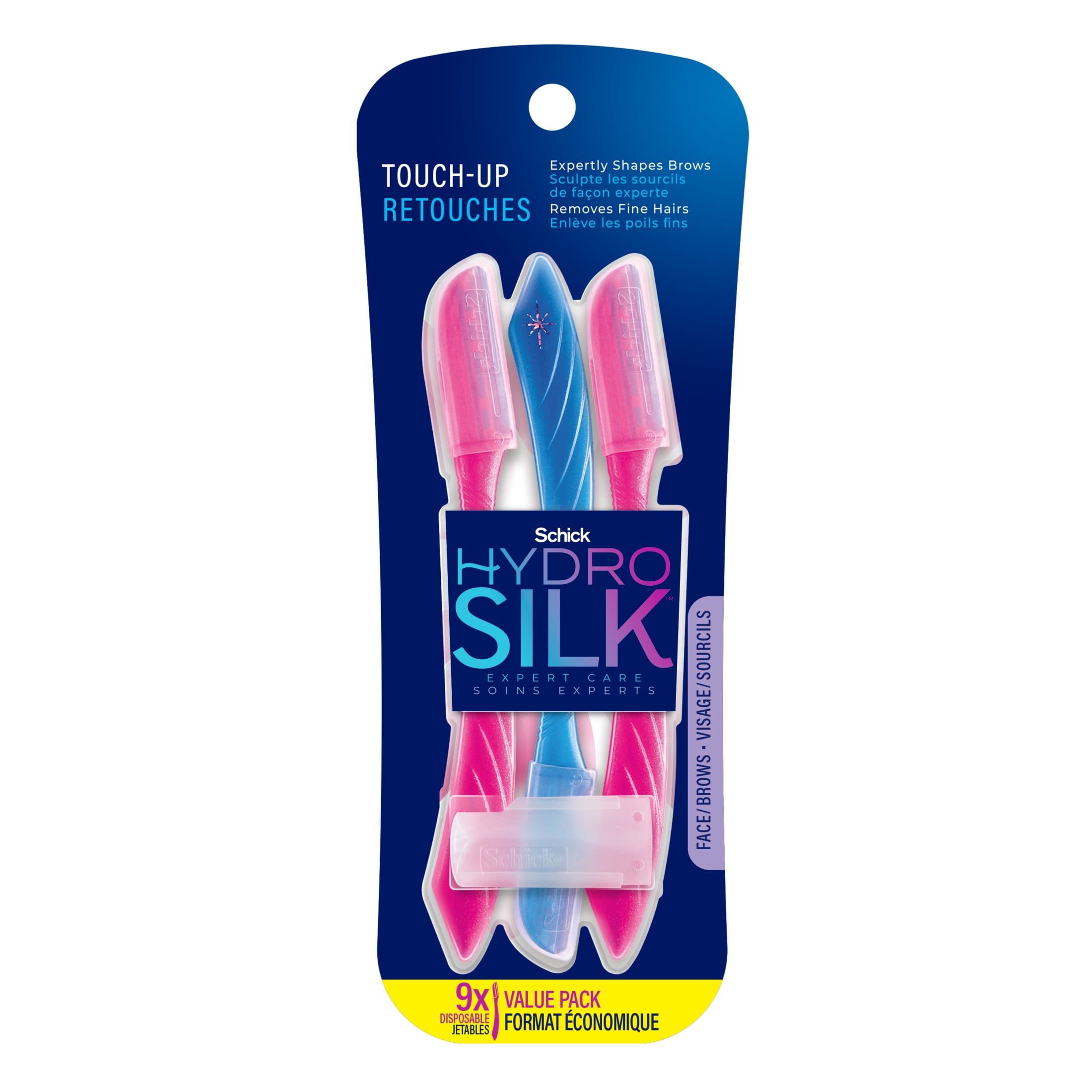 Schick Hydro Silk Touch-Up Multipurpose Face Razor and Eyebrow Shaper with Precision Cover, 9 Count