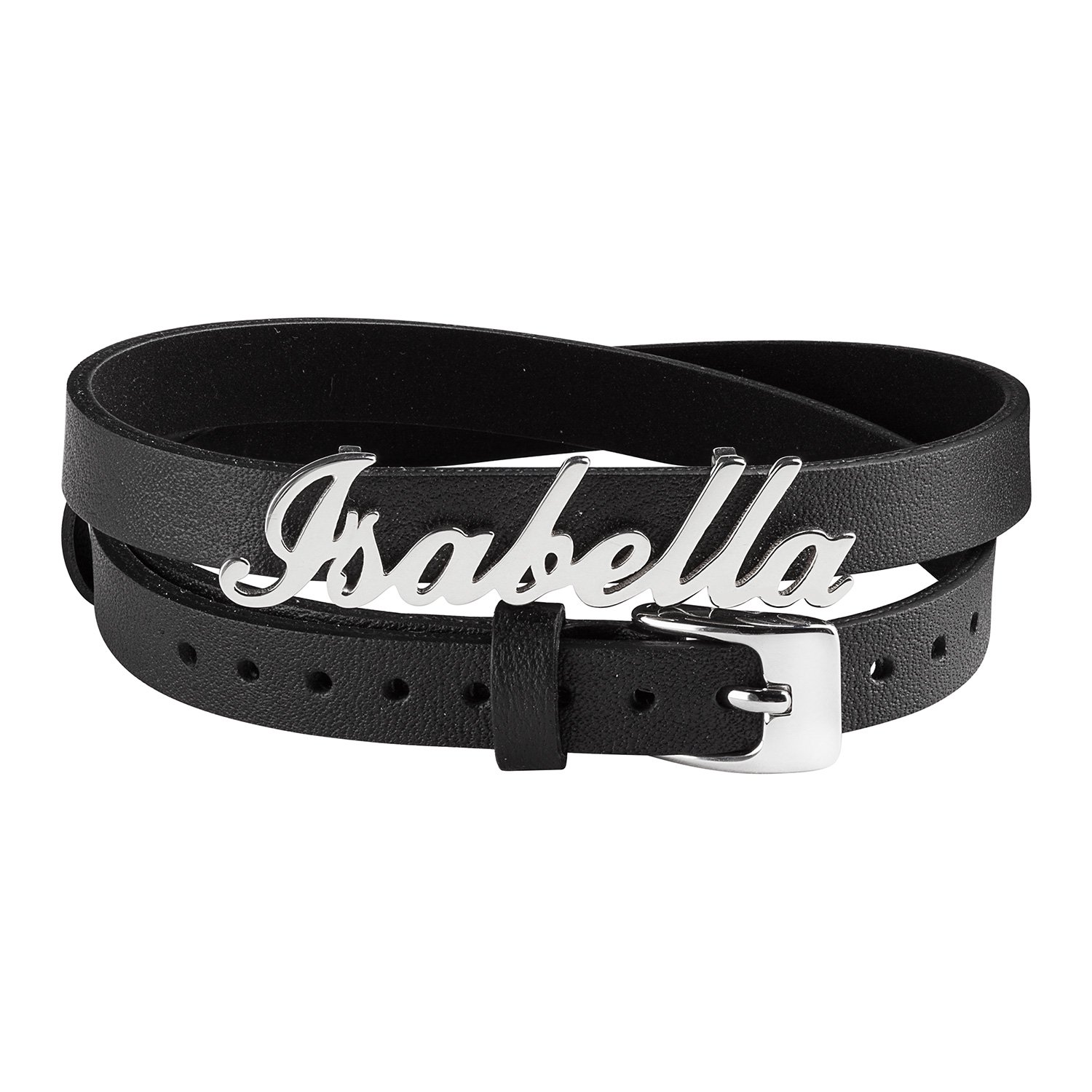 Personalized Women's Silvertone Name Leather Wrap Bracelet and Choker, 14.75"