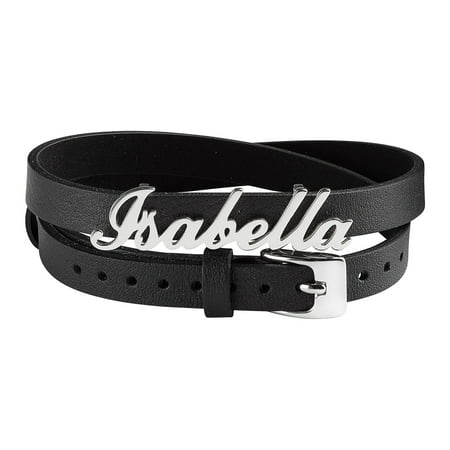 Personalized Women's Silvertone Name Leather Wrap Bracelet and Choker, 14.75"