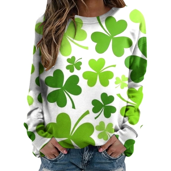 Women's Sweatshirt Stpatricksday Graphic Print Crewneck Long Sleeve Loose Pullover Oversized Sweatshirt Blackish Green L