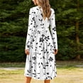 thumbnail image 2 of Hanen Women Floral Long Sleeve Crewneck Midi Dress, Loose A-Line Swing Flare Tshirt Dress with Pockets, Lightweight Casual Summer Fall Vacation Church Semi-Formal Outfit, 2 of 3